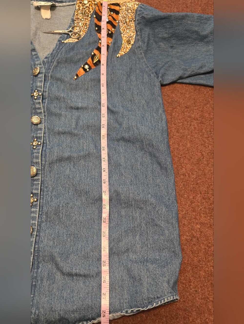 Le Fete 80s/90s Maximalist Western-style Cotton Denim Shirt With Animal Print XL - Picture 8 of 10